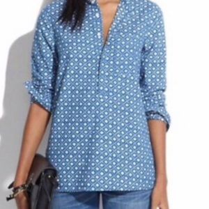 Madewell Blue Geo-Print Long Sleeve Blouse